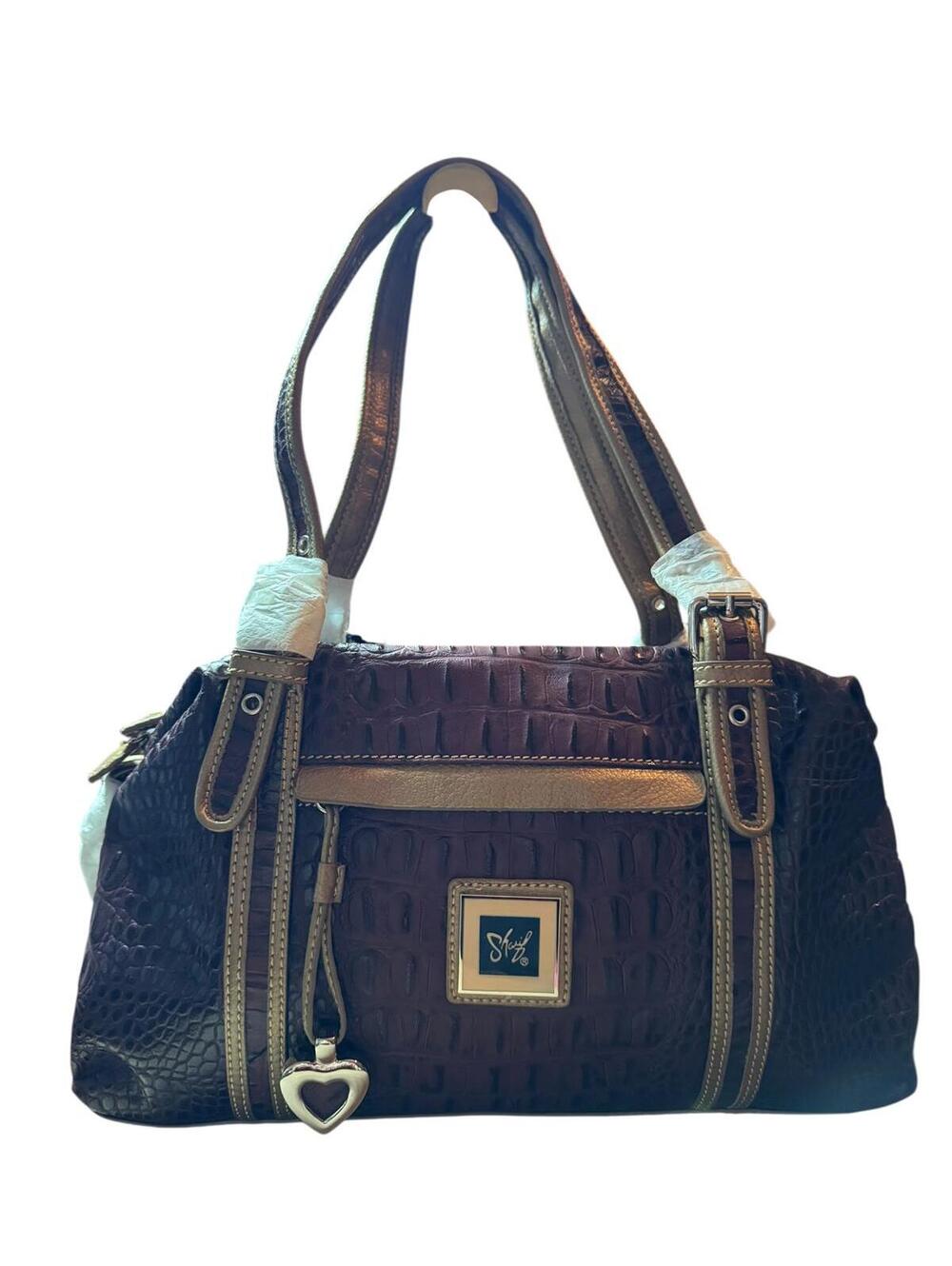 Sharif Purple Crocodile Embossed Leather Handbag NWT